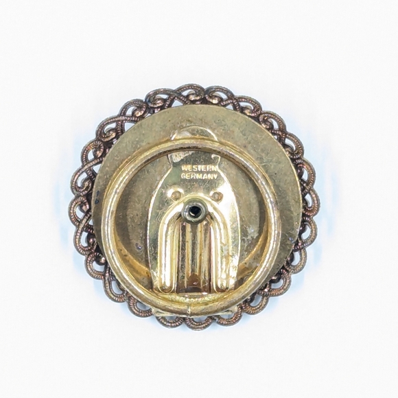 Vintage Western Germany Scarf Clip w/ Iridescent Flower Beads Encased Filigree - Picture 5 of 5